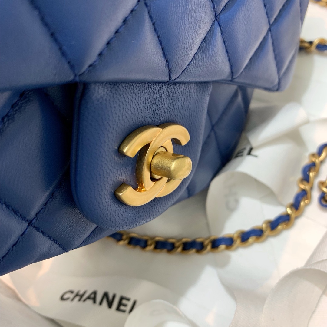 Mini Classic Flap Lambskin Bag AS1786 Blue/Gold